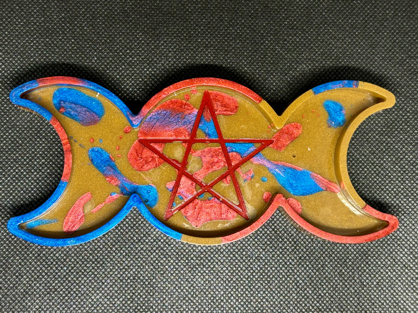Pentacle Triple Moon Tray (Red/Blue/Gold)