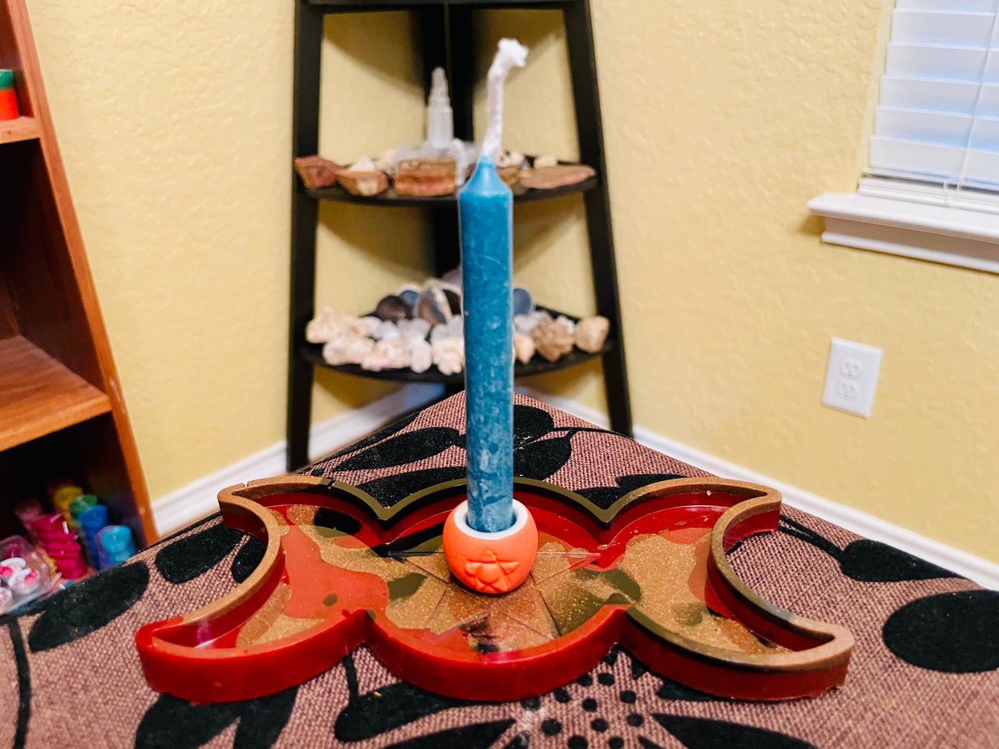 Pentacle Triple Moon Tray & Chime Candle Holder Set (Choose Colors)