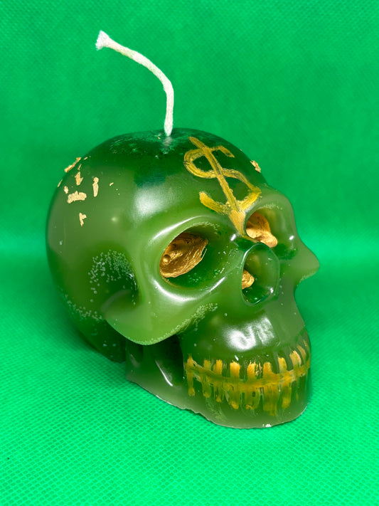 Money Spell Painted Skull Candle
