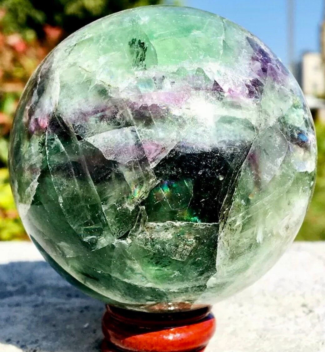 Medium Rainbow Flourite Sphere 1lb w/ sphere stand