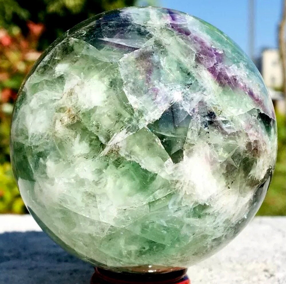 Medium Rainbow Flourite Sphere 1lb w/ sphere stand
