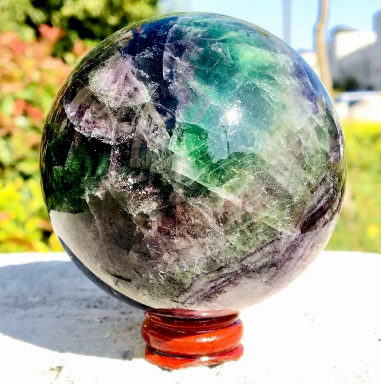 Medium Rainbow Flourite Sphere 1.4lbs w/ sphere stand, Purple & Green