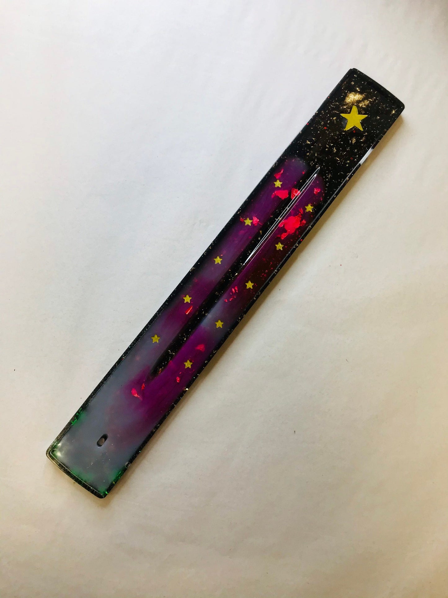 Incense Stick Burner, Resin Stick Burner, Marijuana Leaves, Black and Gold Stars - Made to Order
