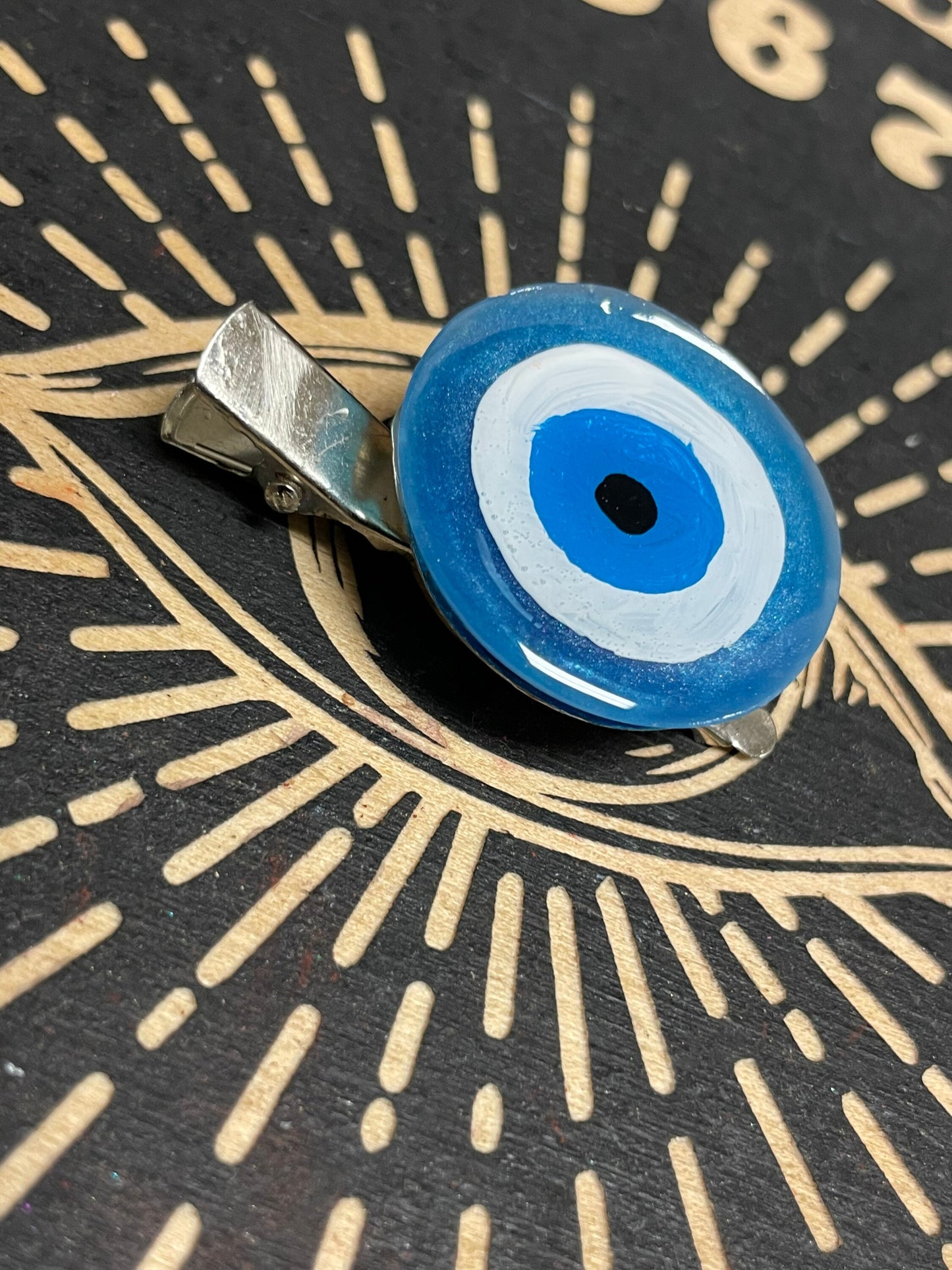 Evil Eye Pin / Hair Clip - Light Blue - Resin - Handmade