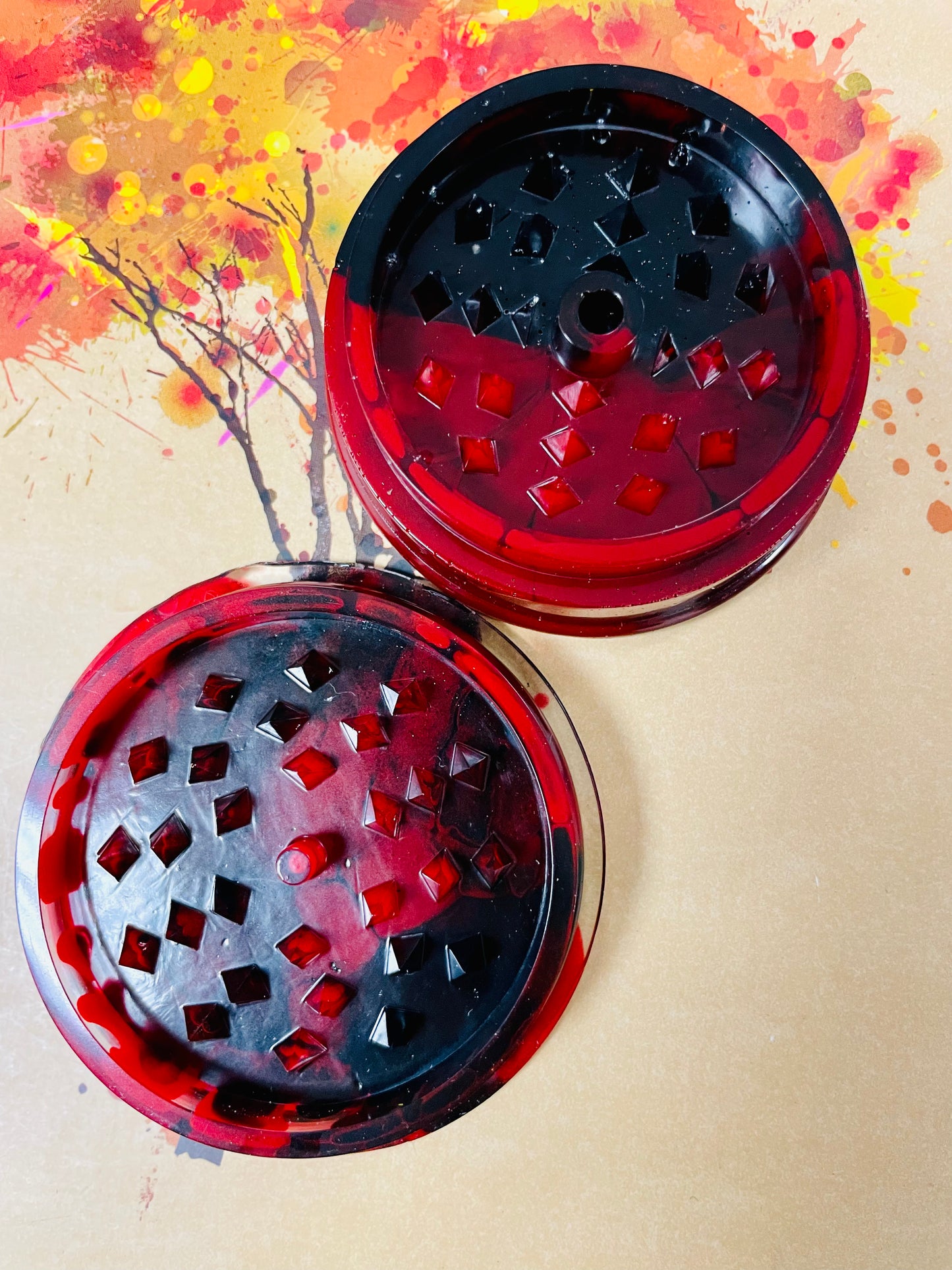 Red & Black Herb Grinder, 2 Pc, 3.5 inches