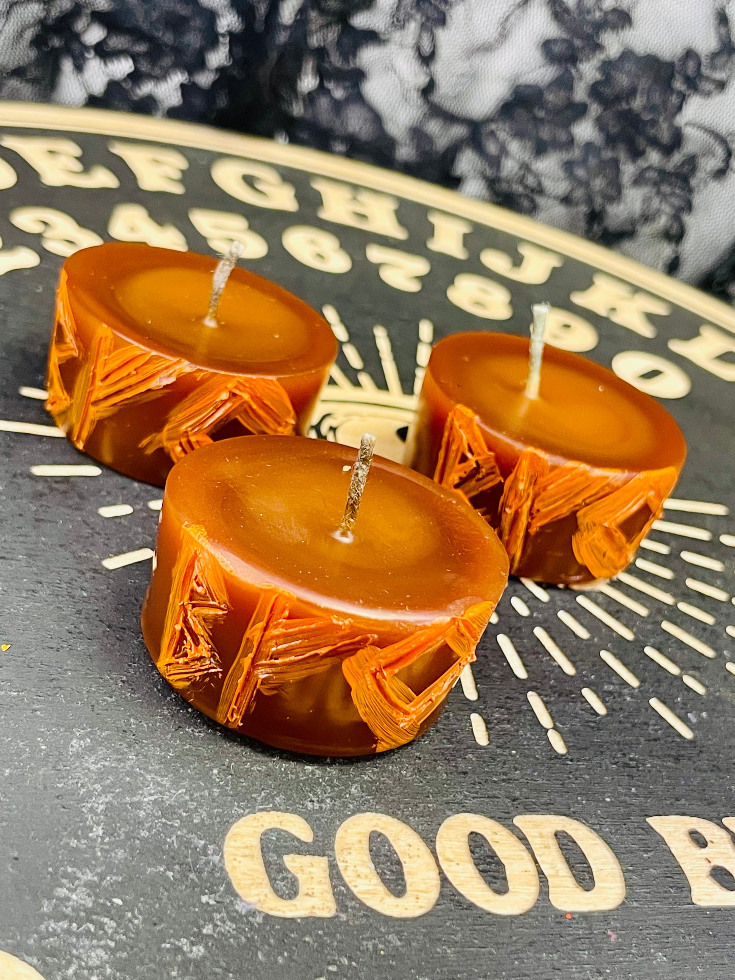 Rune Spell Beeswax Carved Small Votive Candle Set, 6 pcs