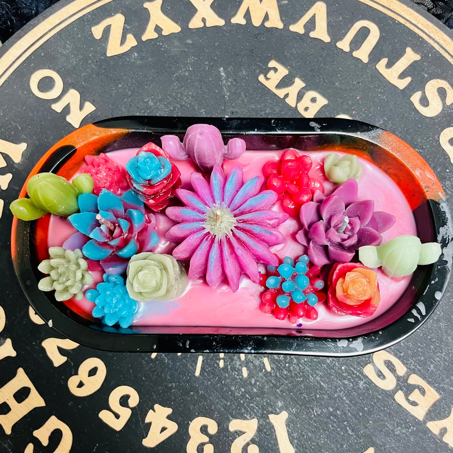 Large Triple Moon Succulent Garden Candle, 3 Wicks, Unique Resin Tray