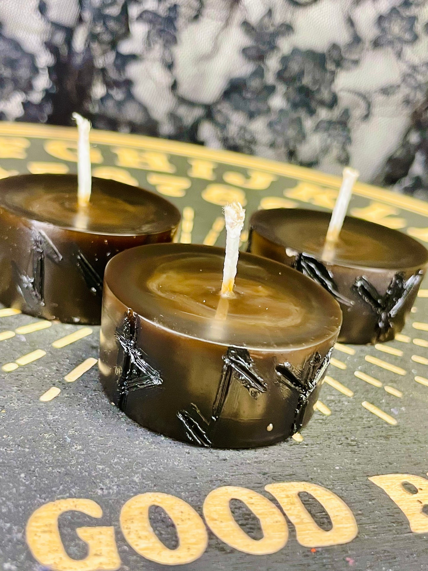 Rune Spell Beeswax Carved Small Votive Candle Set, 6 pcs