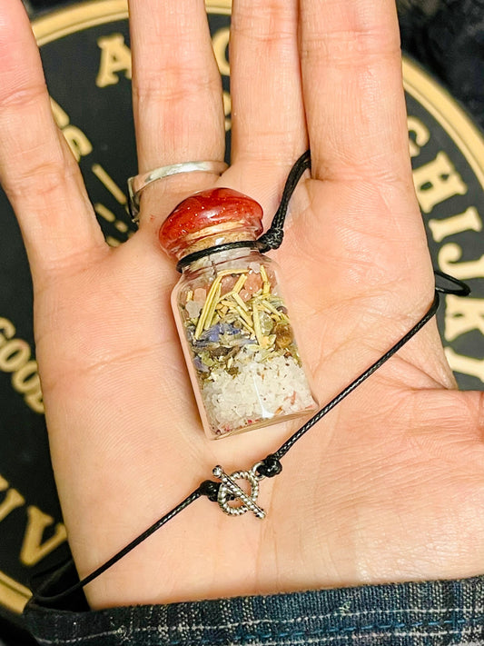 Protection Spell Bottle, Small, Necklace Cord Optional
