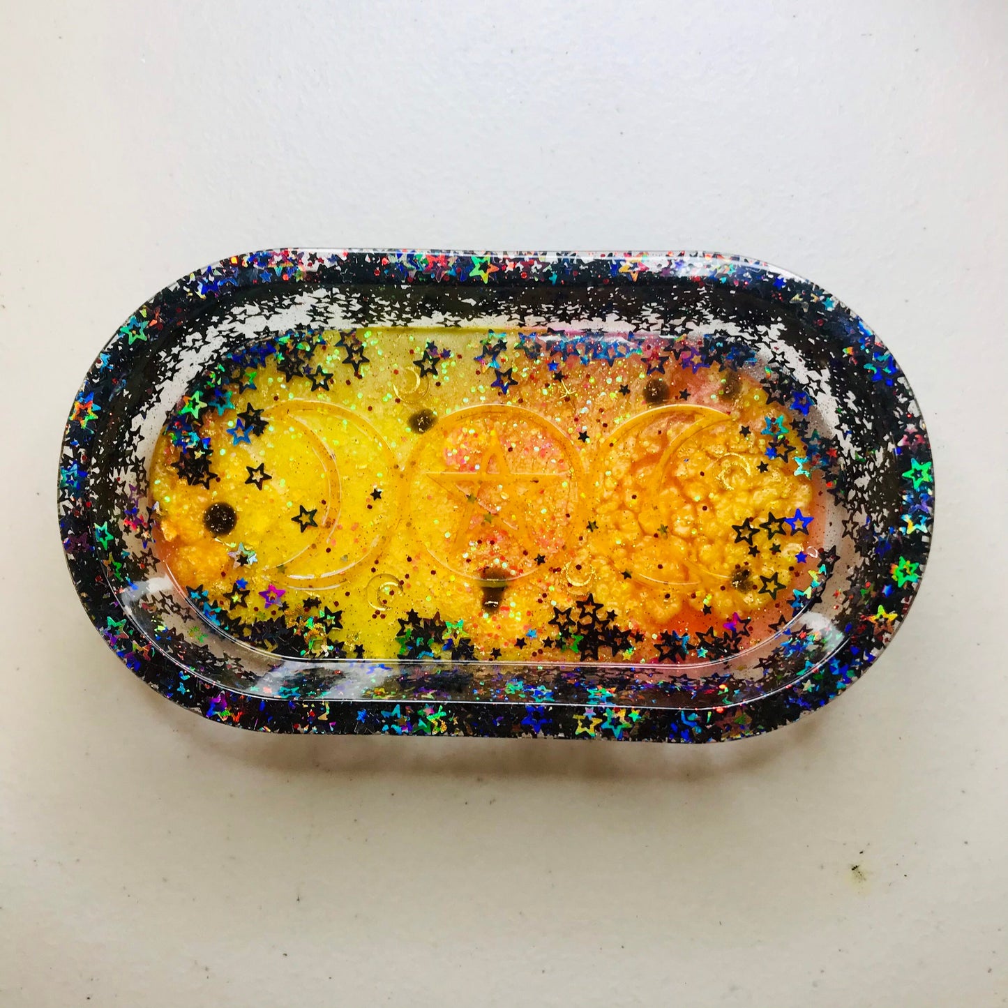 Pink & Orange Triple Moon Goddess Rolling Tray (Medium), Altar Decor, Candle Holder / Jewelry Tray - Made to Order