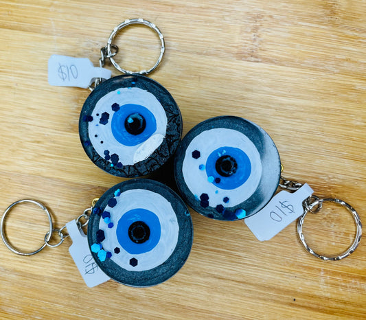 Resin Glitter Evil Eye Protection Keychain Amulets, Handmade, Black