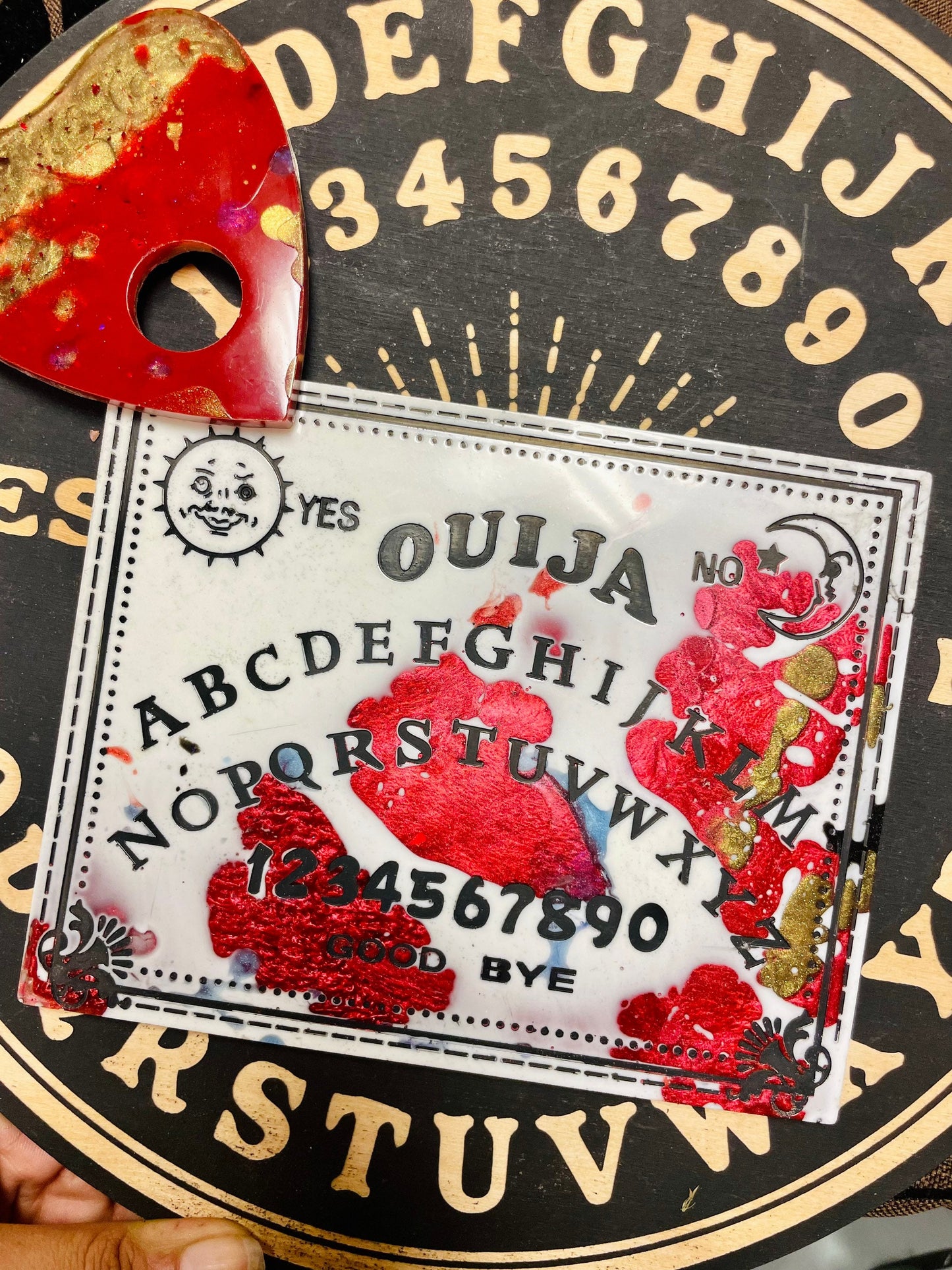 Red, White & Gold Ouija Board - Made to Order, 6x4inches, Resin