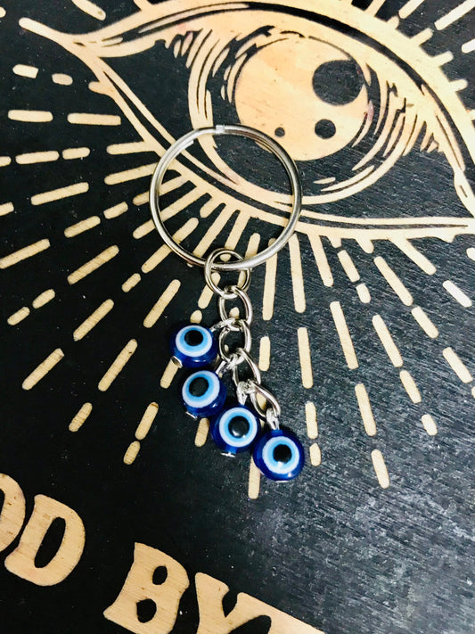 Evil Eye Keychain, 4-Bead, Handmade