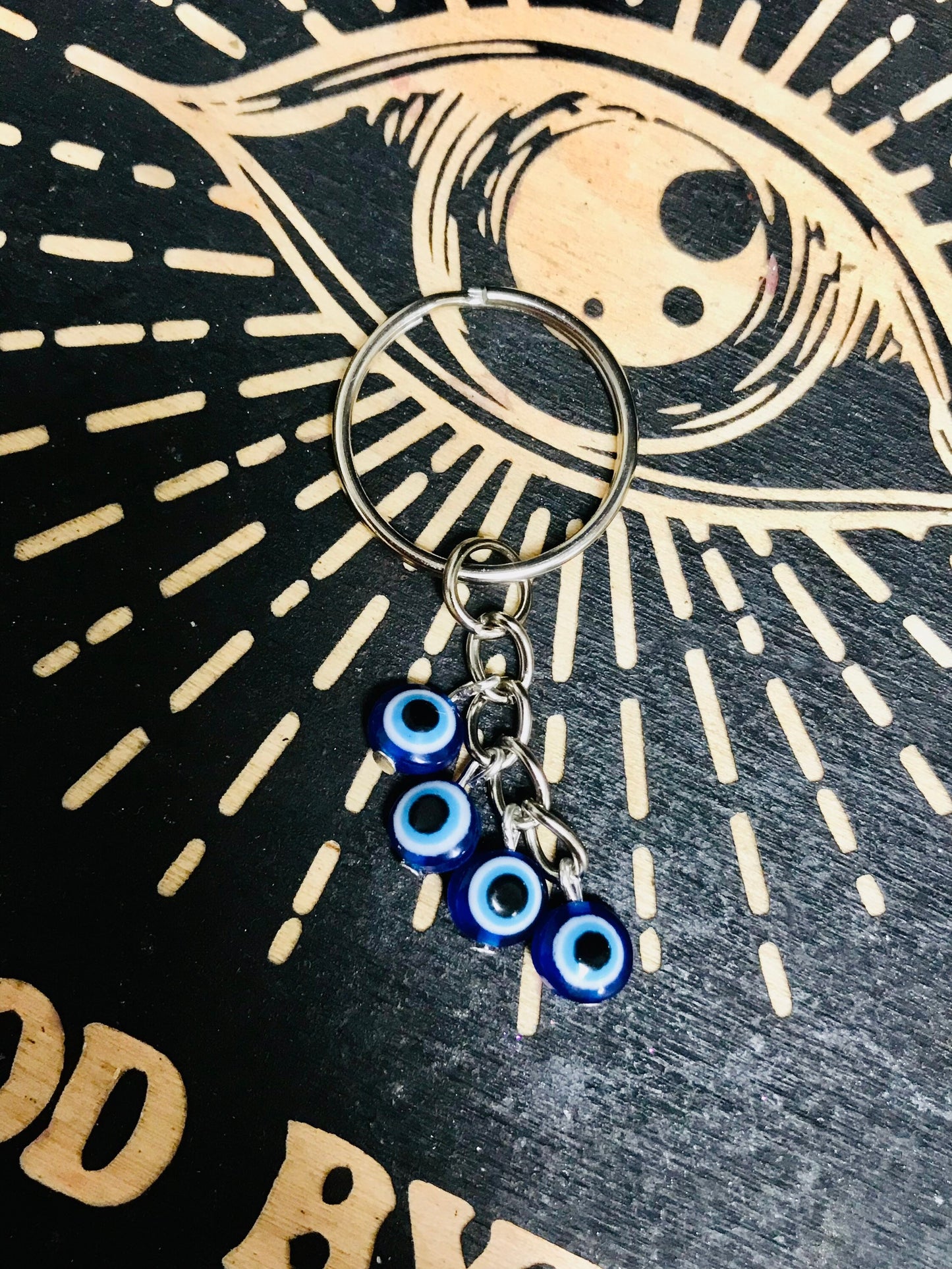 Evil Eye Keychain, 4-Bead, Handmade