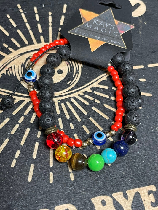 7 Chakra & Evil Eye Protection Bracelet Set (2 pk)