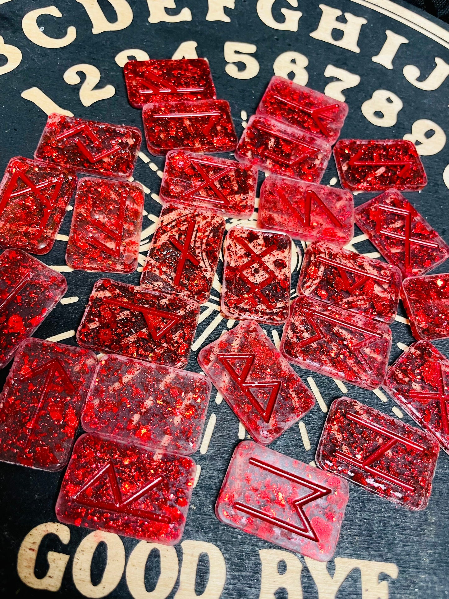 Red Foil Flake Runes - Elder Futhark Runes - Resin - 25 Pc Set - Made to Order