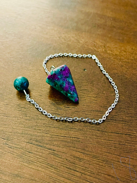 Crystal Pendulum #18, #19 - Ruby Zoisite - Stainless Steel Chain