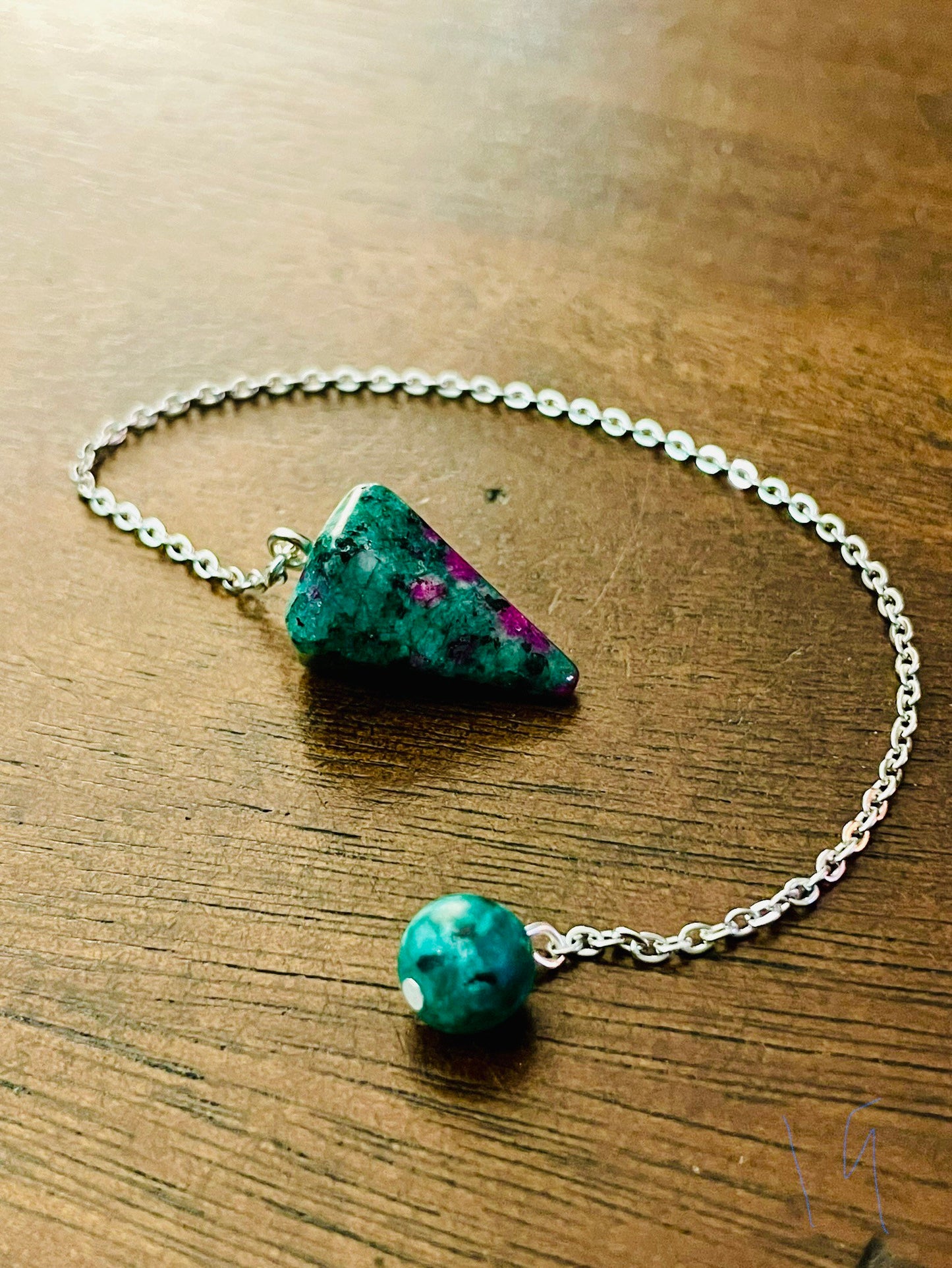 Crystal Pendulum #18, #19 - Ruby Zoisite - Stainless Steel Chain
