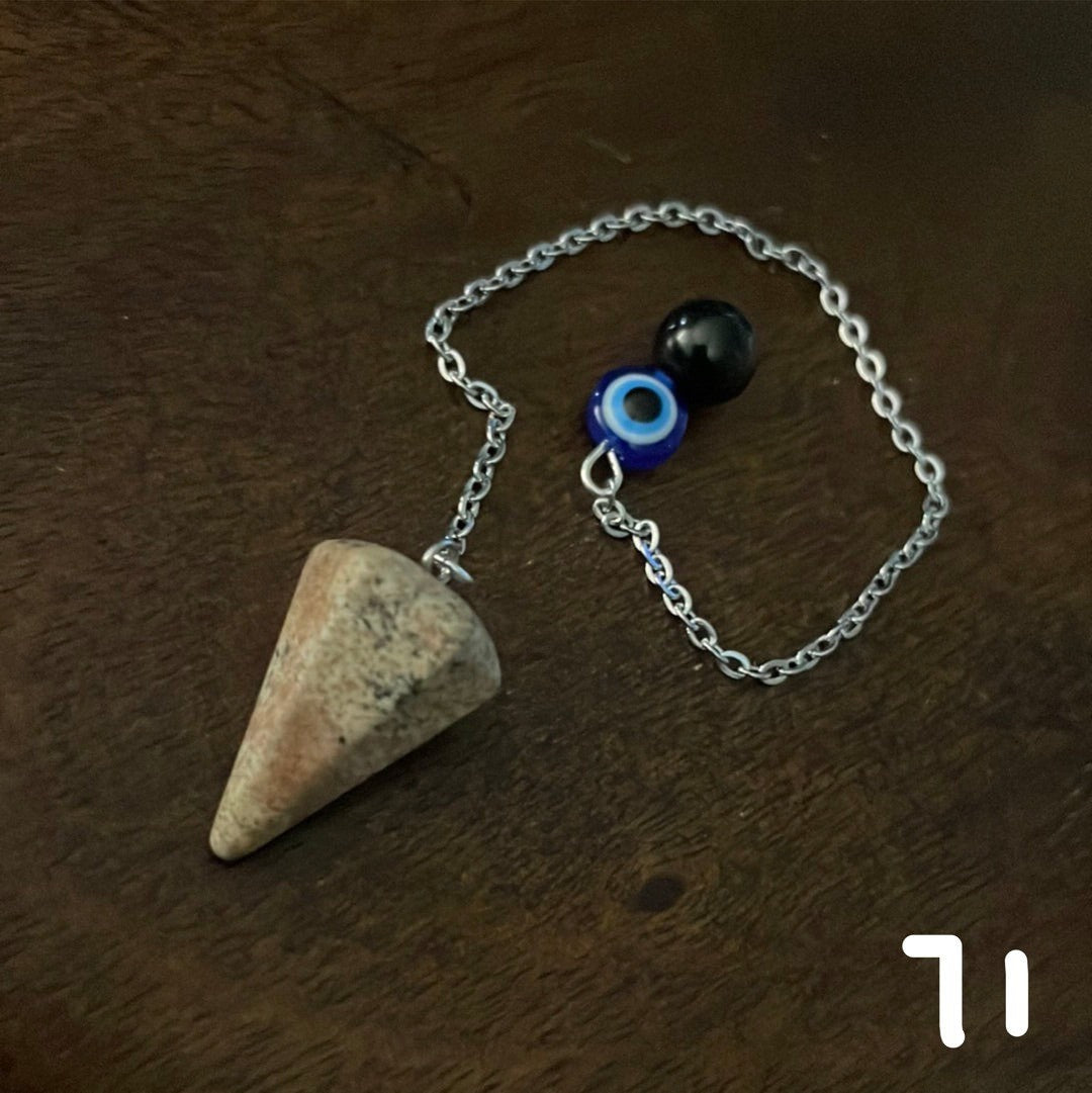 Crystal Pendulum #25, #26, #71 - Unakite - Stainless Steel Chain