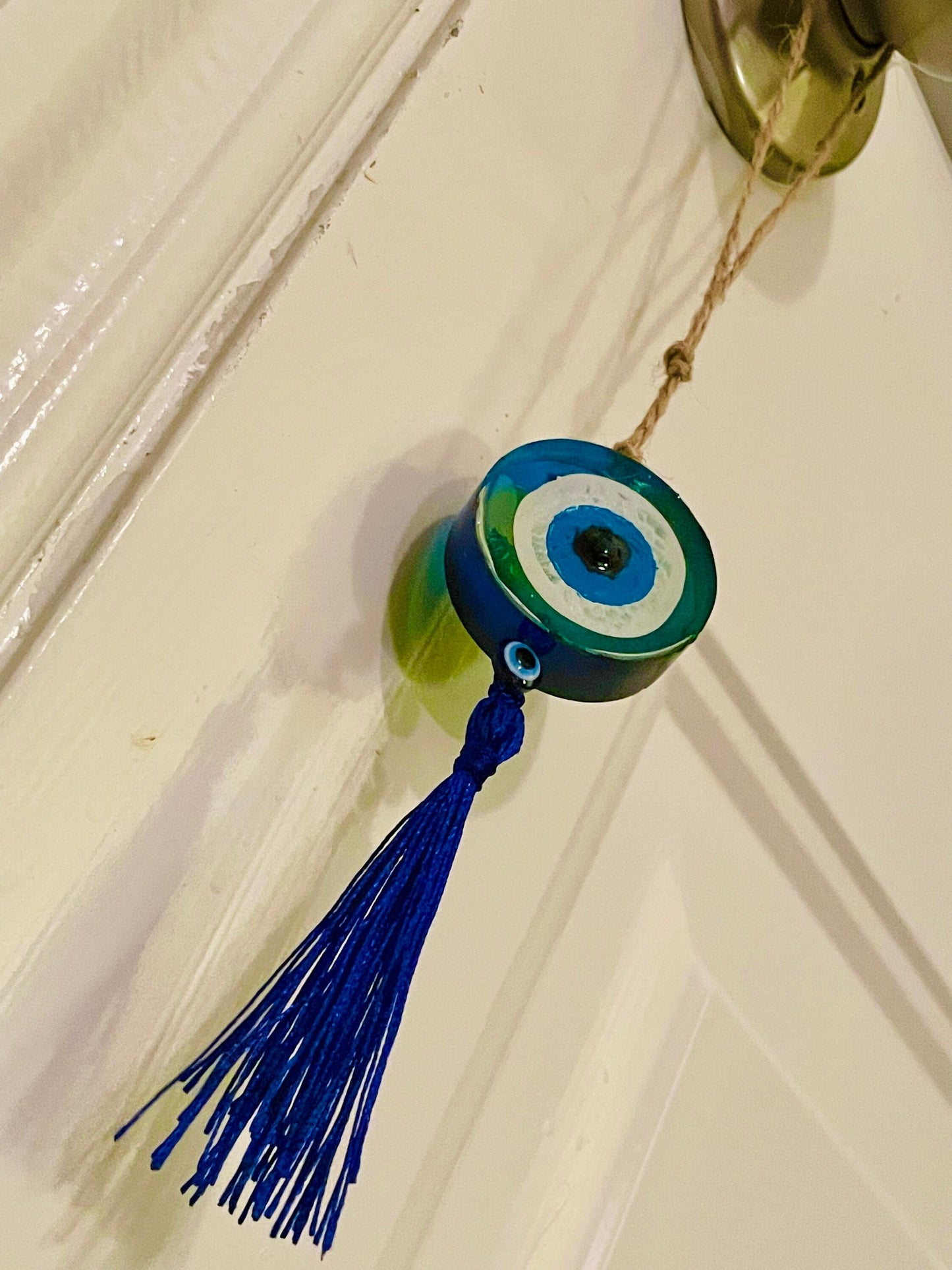Evil Eye Protection Door Hanging, Blue & Green Resin, Blue Tassel, Resin (Handmade)