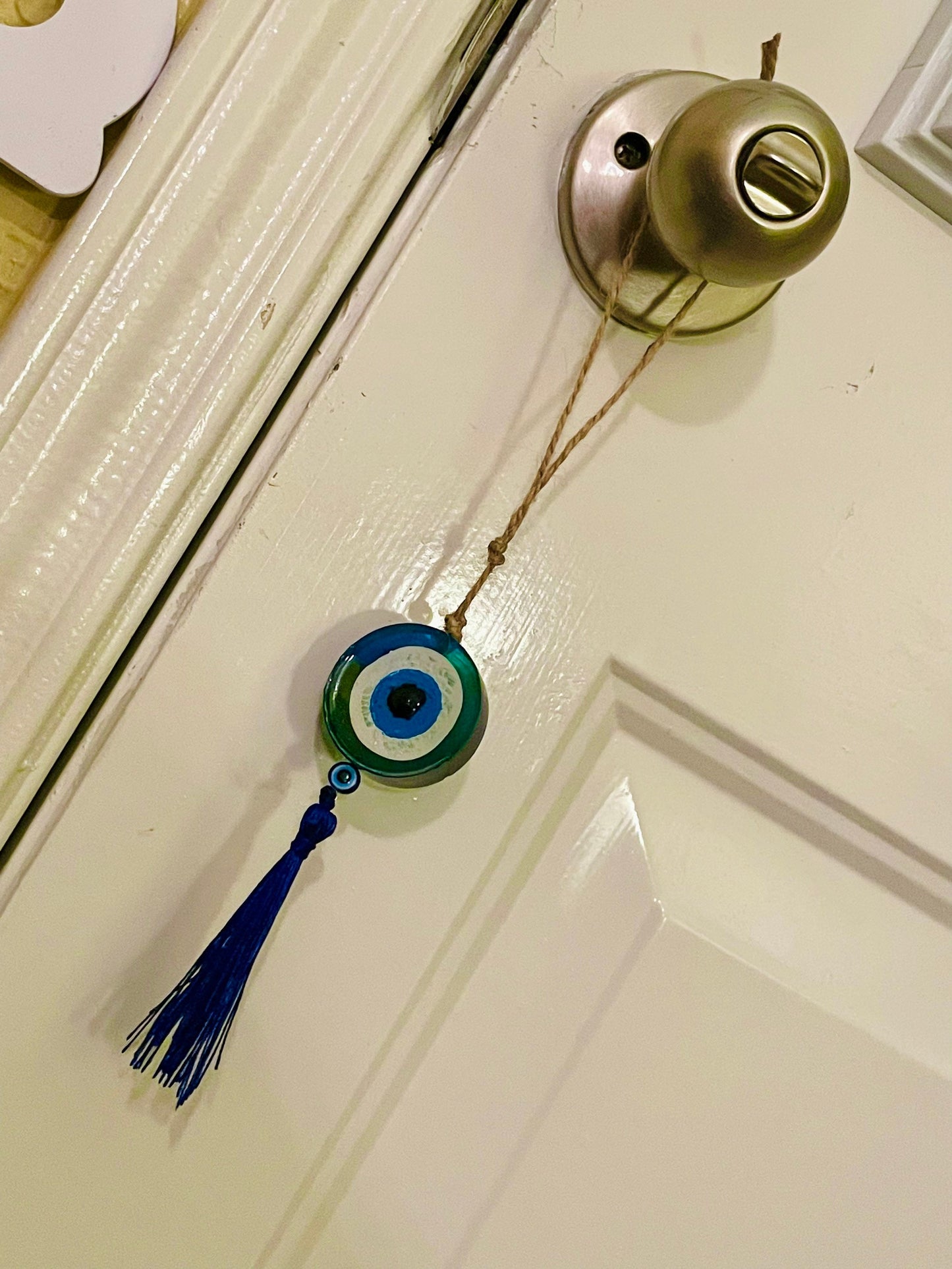 Evil Eye Protection Door Hanging, Blue & Green Resin, Blue Tassel, Resin (Handmade)