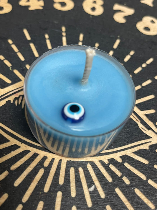 Evil Eye Protection Tea Light Candle, Blue