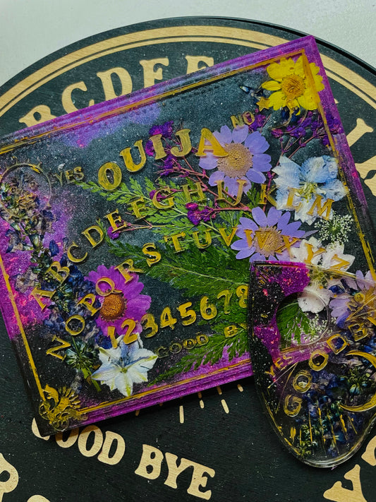 Purple Floral Sun & Moon Resin Ouija Board with Matching Planchette - Custom / Made to Order