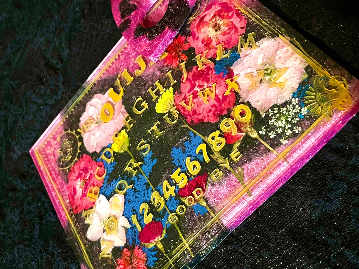 Pink & Black Floral Resin Ouija Board - Handmade