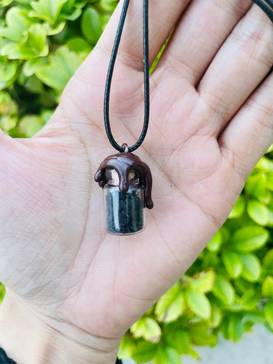 Black Salt Protection Spell Bottle Necklace - Choose Black Wax Cord or Stainless Steel Chain