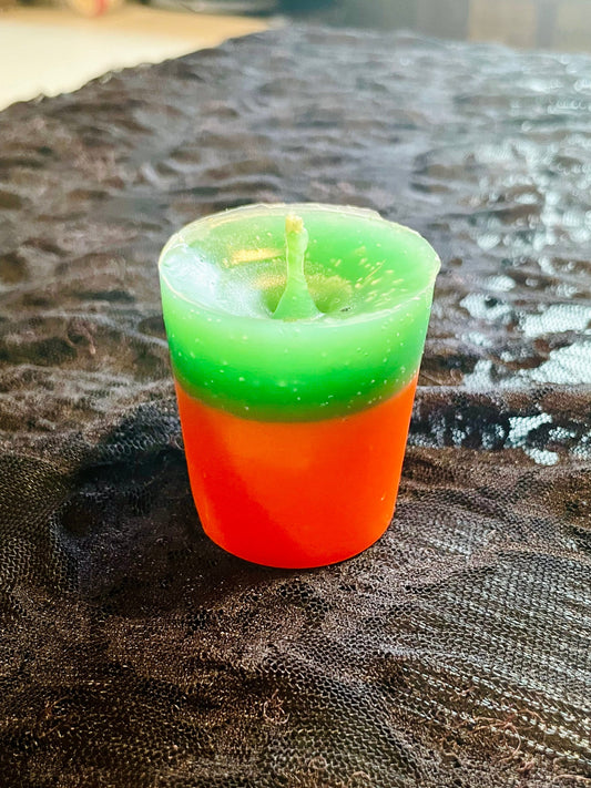 Financial Prosperity Spell Votive Candle - Green & Orange Candle - Handmade