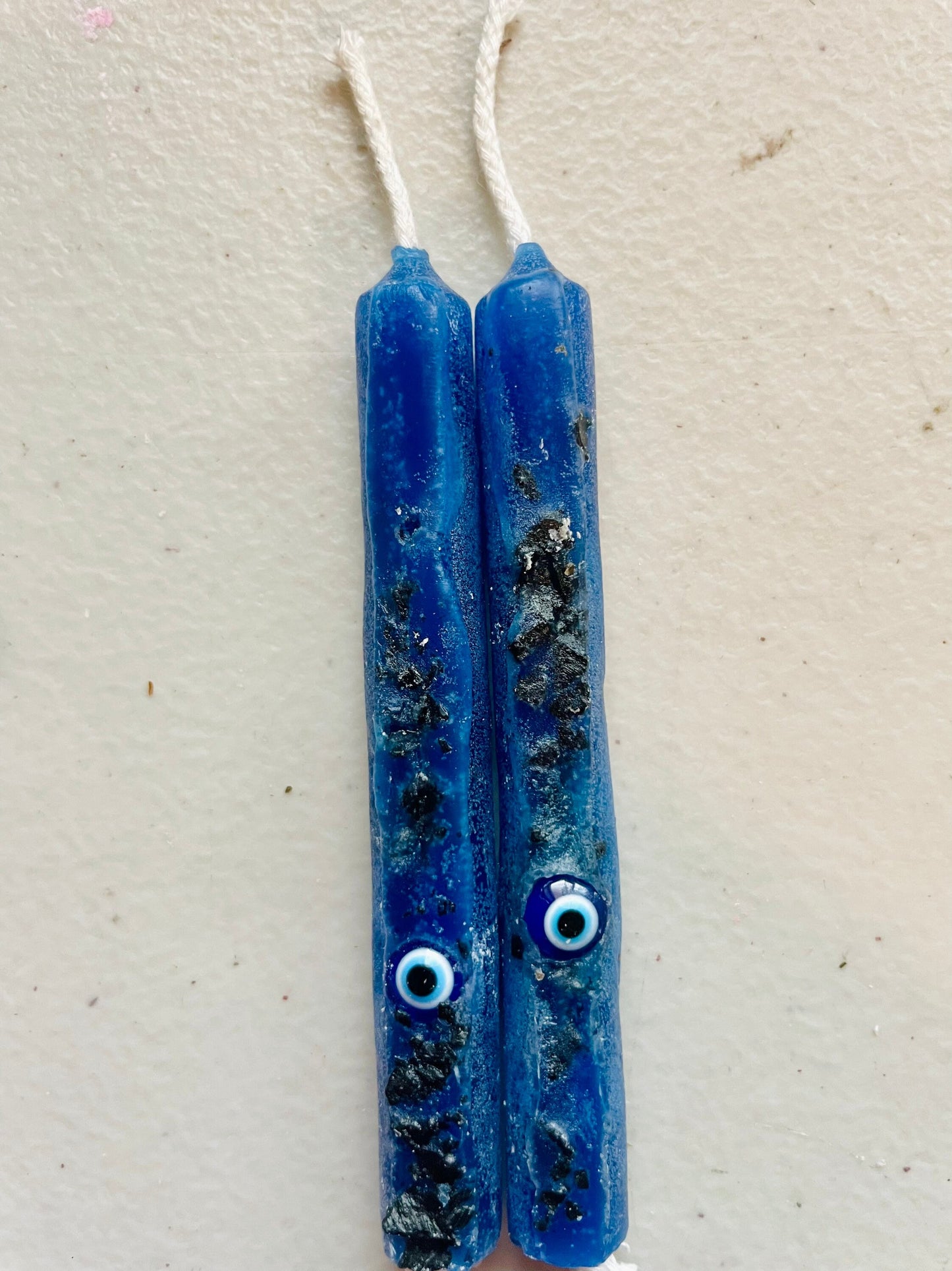 Set of 2 Evil Eye Removal Dressed Chime Spell Candles, Evil Eye Charm + Black Witch Protection Salt