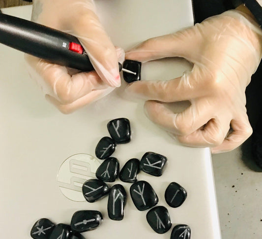 Black Obsidian Runes (Set of 25) Hand Engraved Set