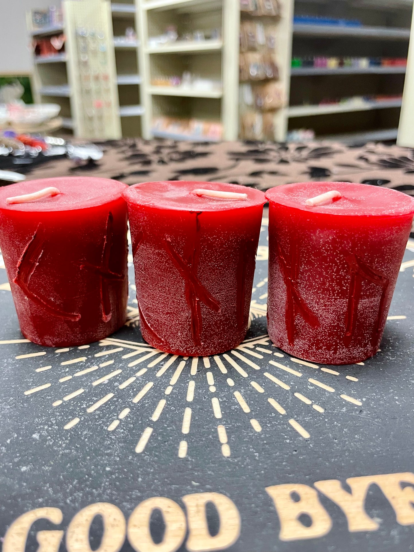 Power Raising Runes Spell Candle Votive, Creativity Spell, Red Beeswax Candle, Unscented