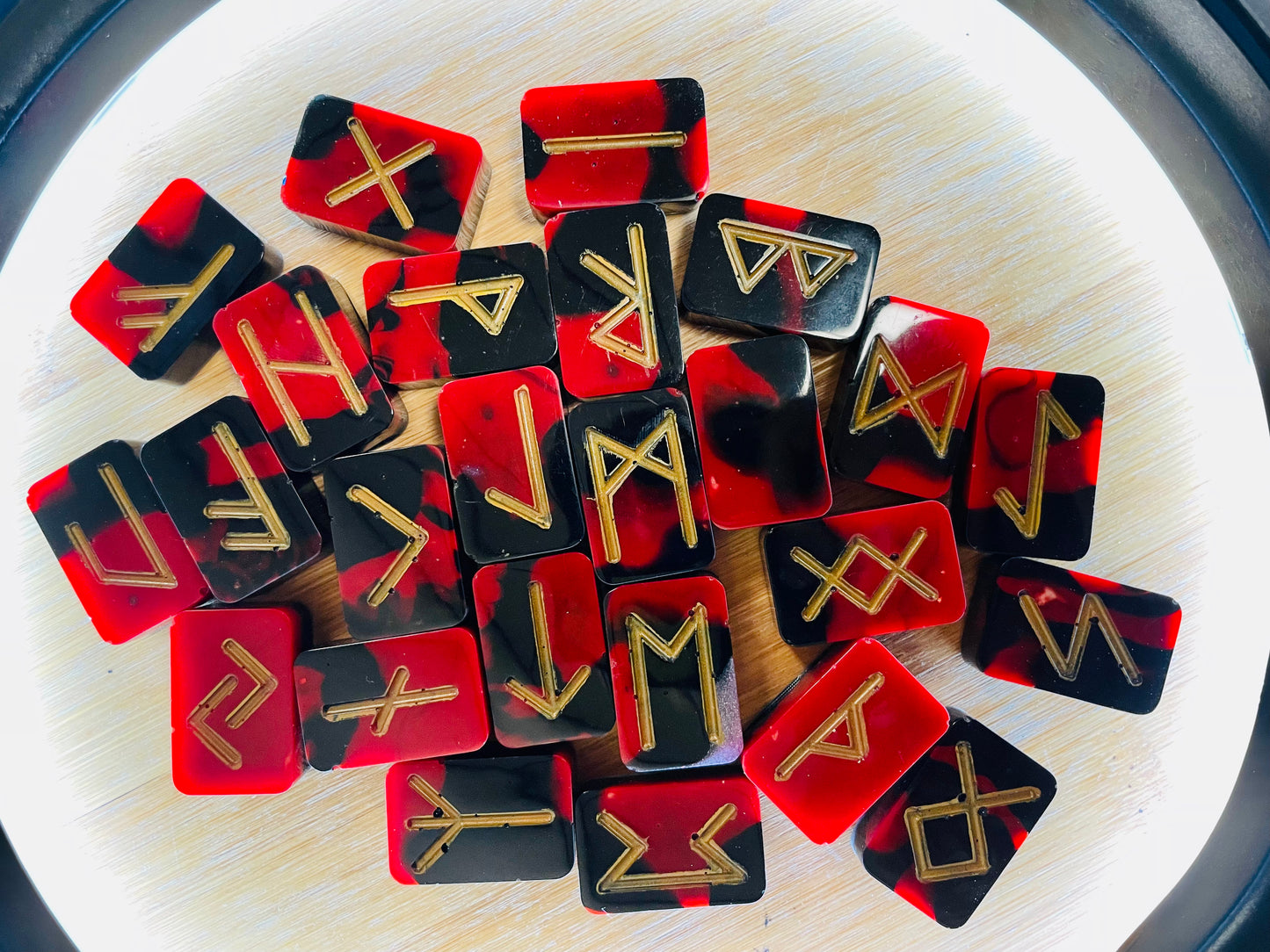 Red & Black Elder Futhark Full Size Resin Rune Set, 25 pc + Bonus Crystal & Bag