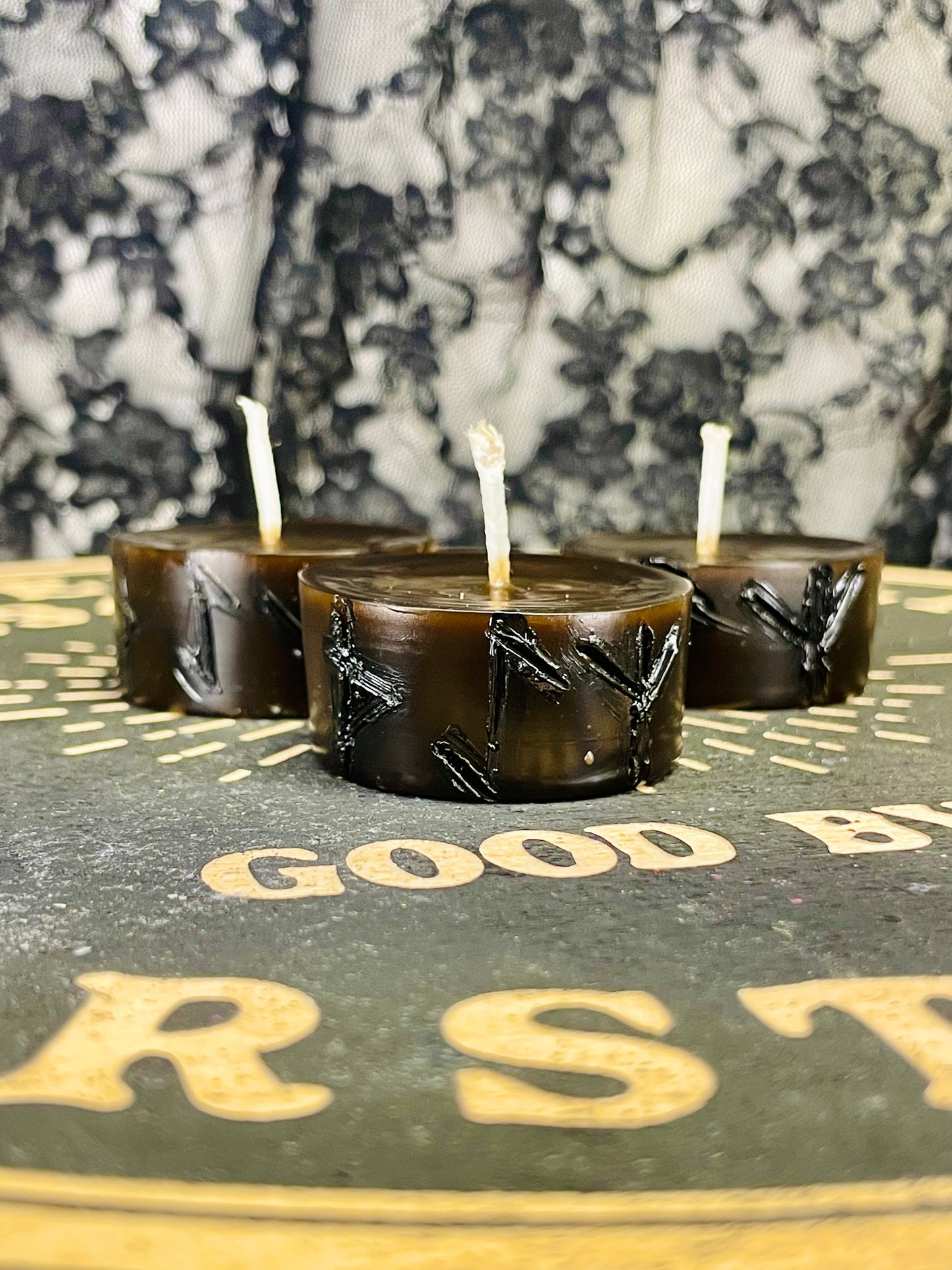 Drive Away Evil Protection Runes Spell Candle Votive, Brown Beeswax Candle, Clove Scent