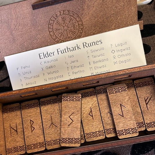 Wooden Elder Futhark Rune Set, Dark Brown
