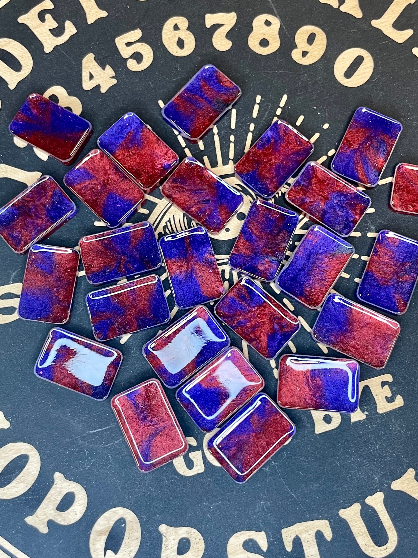 Red, Purple & Black Elder Futhark Resin Rune Tiles Set, 25 pc + Bonus Crystal & Bag