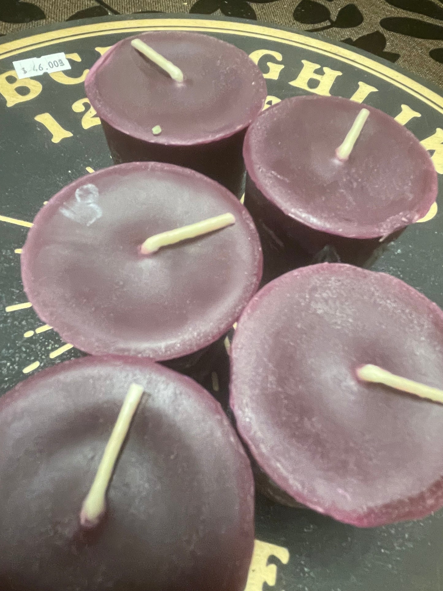 Divine Visions Rune Spell Candle Votive, Dark Purple Beeswax Candle, Lavender Scent