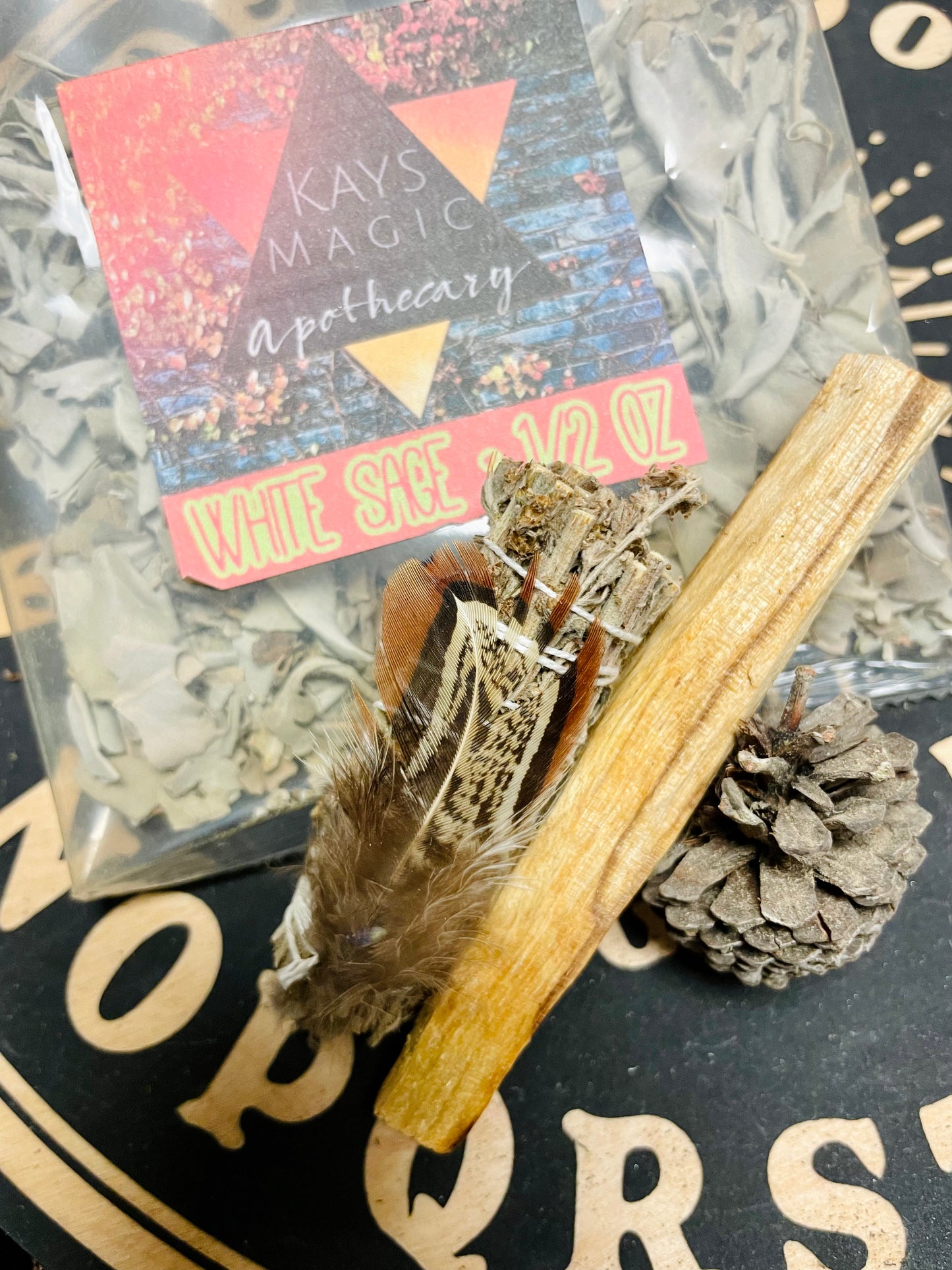 Mugwort Smudge Stick / Loose White Sage / Palo Santo with Smudging Feather, 4 Pc