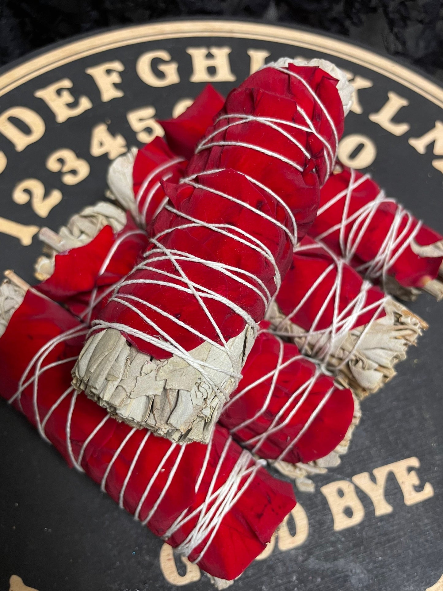 White Sage & Red Rose Petals Smudge Stick, 4 in