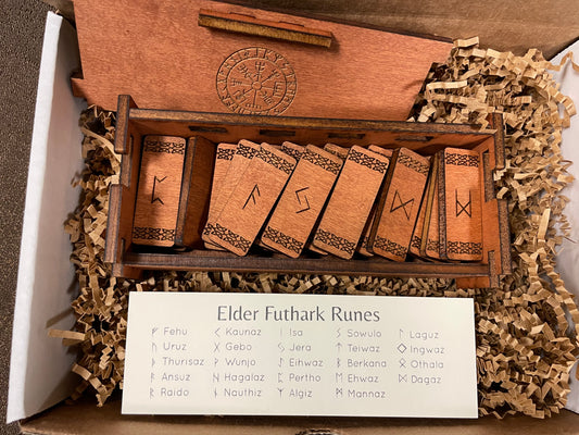 Wooden Elder Futhark Rune Set, Light Brown