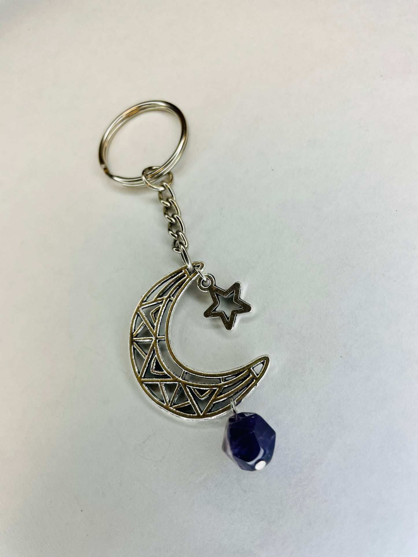 Moon and Stars Amethyst Keychain
