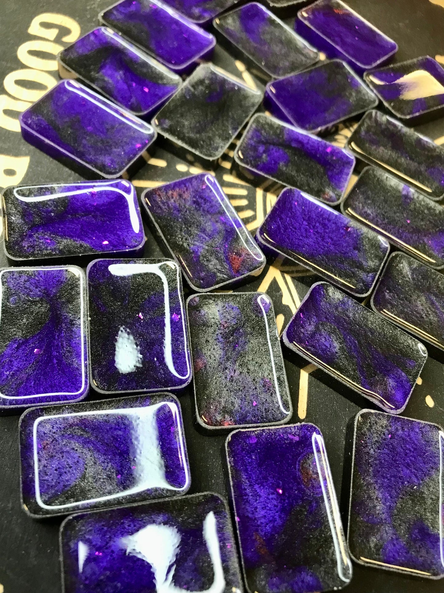 Purple & Black Elder Futhark Resin Rune Set, 25 pc + Bonus Crystal & Bag