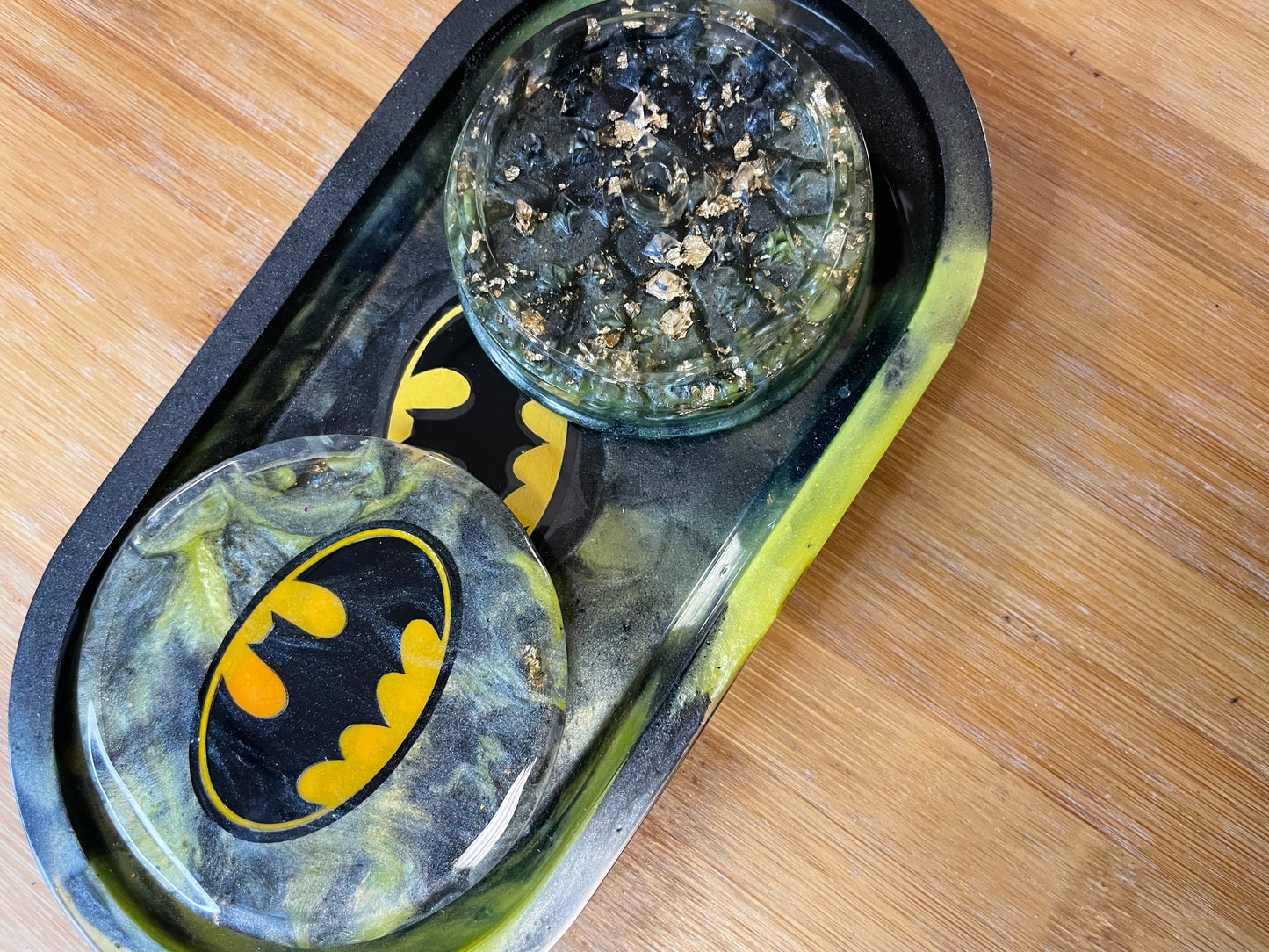 Bat Herb Grinder & Tray Set, Yellow & Black