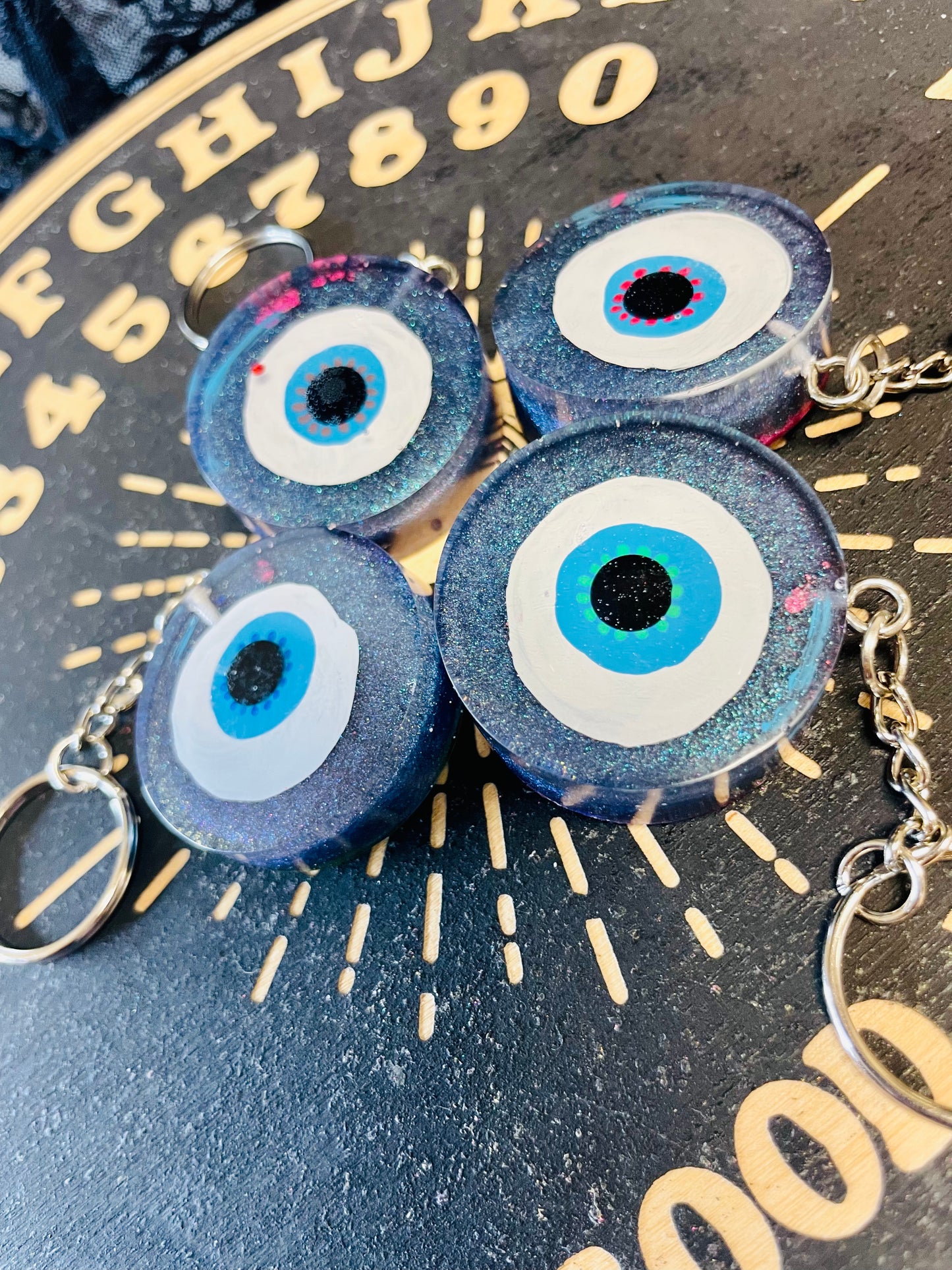 Evil Eye Protection Keychain, Bloodstone Crystal, Hand-painted