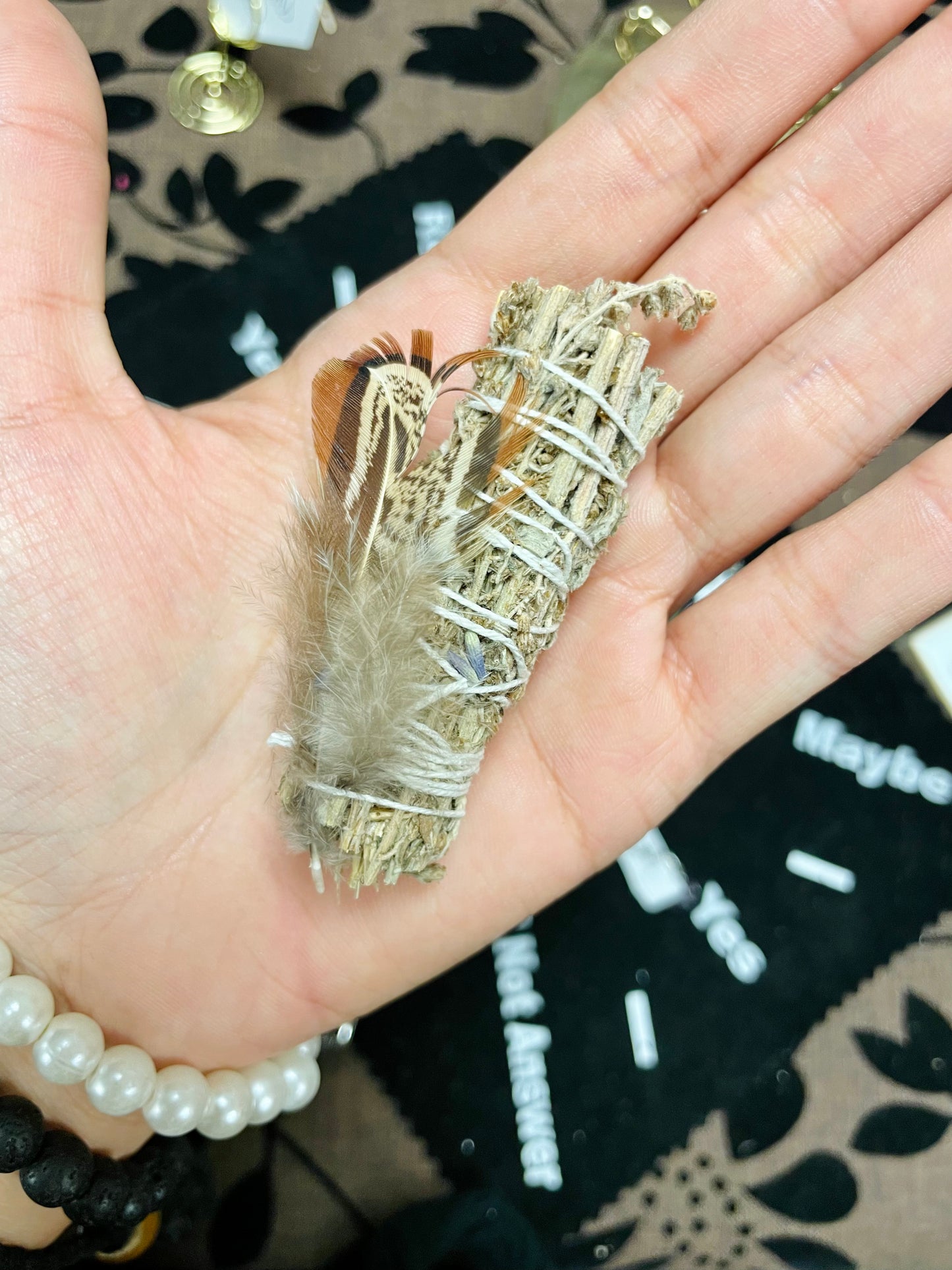 Mugwort Smudge Stick / Loose White Sage / Palo Santo with Smudging Feather, 4 Pc