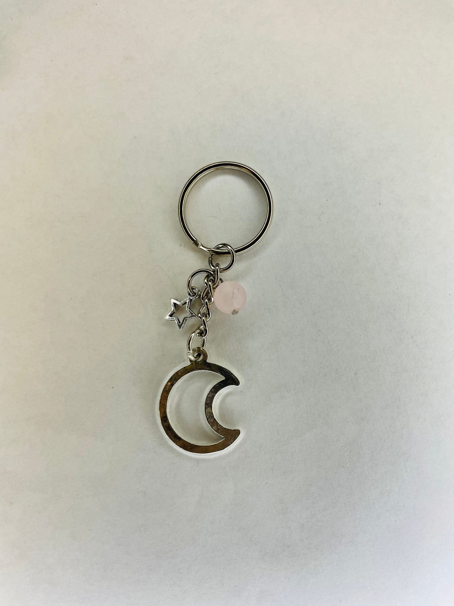 Crescent Moon and Star Rose Quartz Keychain