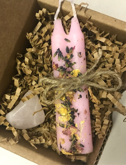 Self Love Spell Candle, Set of 2, Lavender / Rose / Gold Flakes