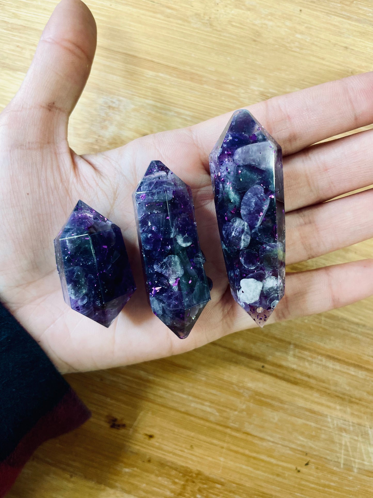 Chevron Amethyst Resin Orgonite Double Terminated Point