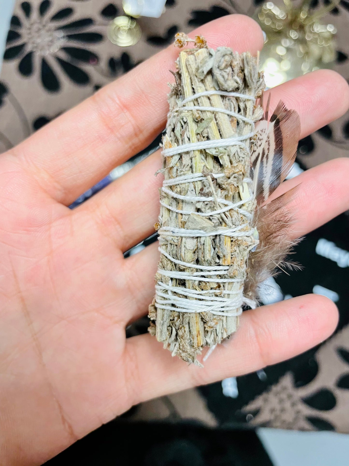 Mini Mugwort Smudge Stick with Feather, 2 Pc